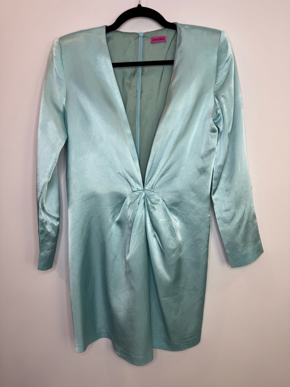 GAUGE81 Zarate icy blue satin long sleeves cocktail evening mini dress Large